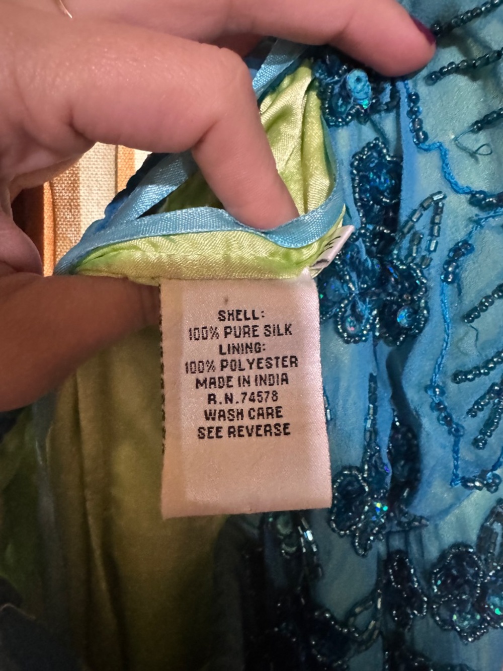 VNTG Caché 100% SILK Beaded Fairy Gown Y2K Teal Blue Handkerchief Hem SZ 6 - Picture 8 of 8